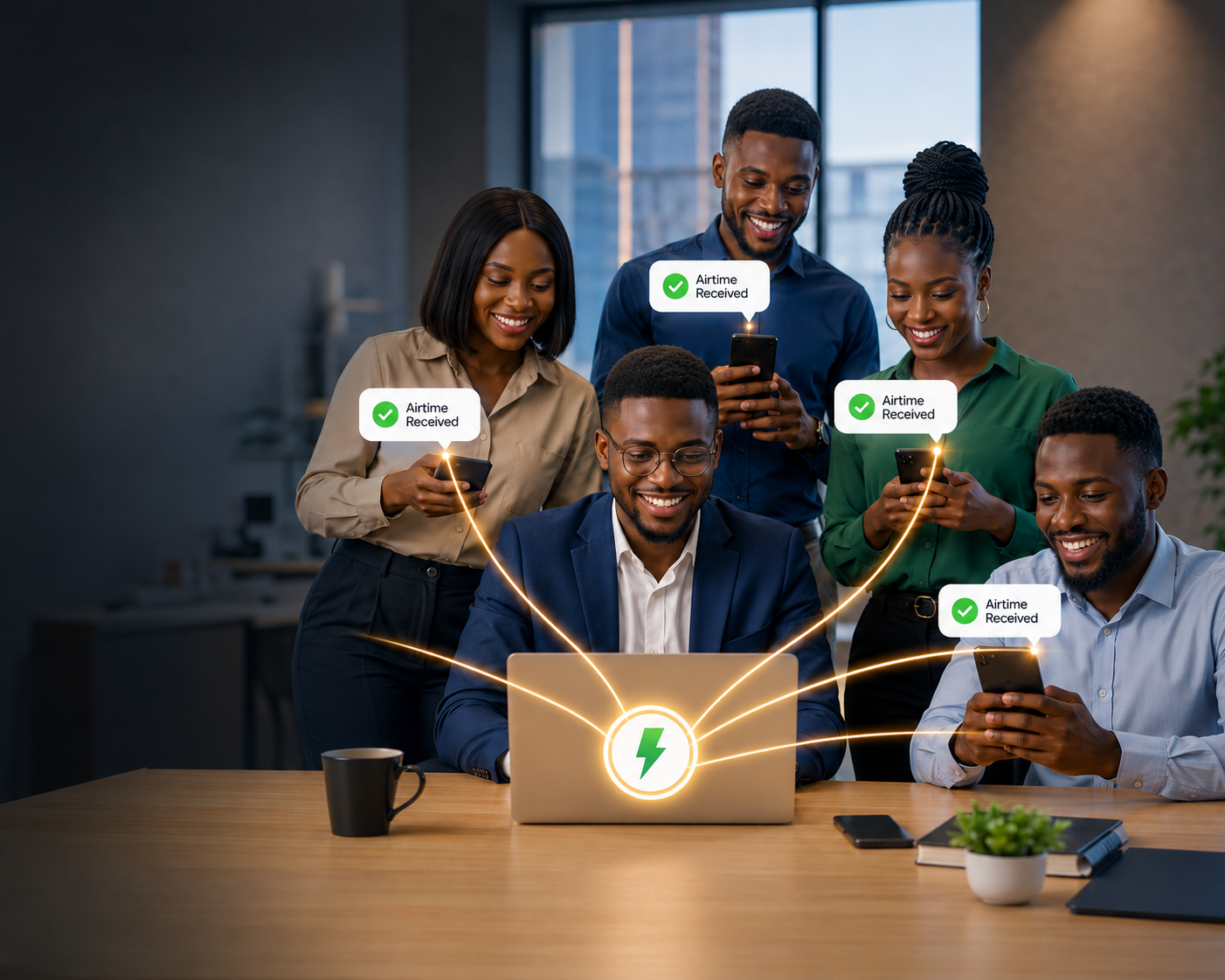 A team using TopupNaija to send airtime to multiple recipients
