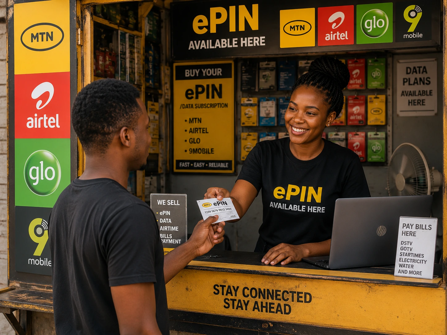 A reseller preparing airtime voucher batches with TopupNaija